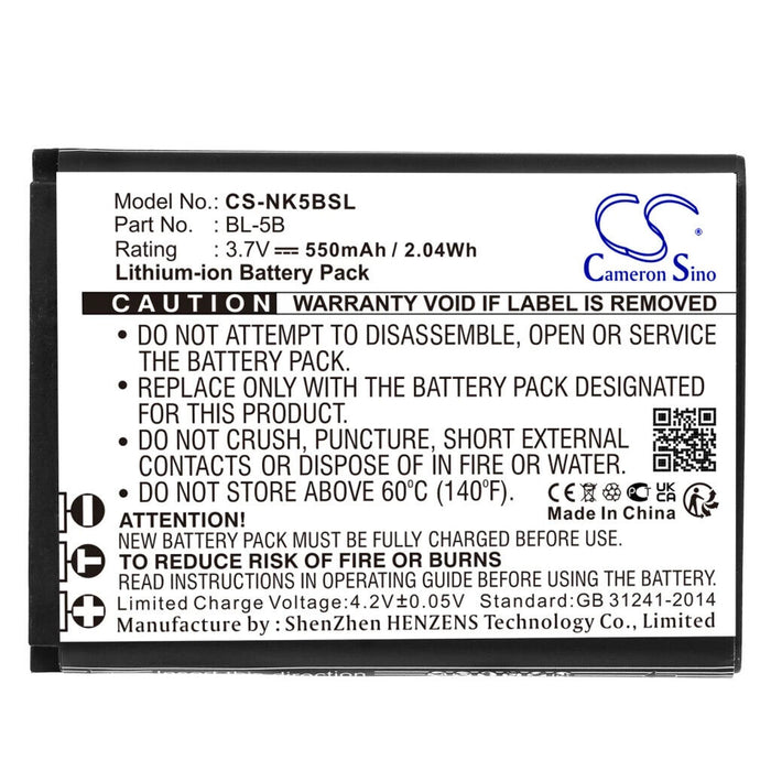 Alcatel Nokia Vodafone GPS, Navigator Battery BLU ... CS-NK5BSL (550 mAh, 3.7 V)