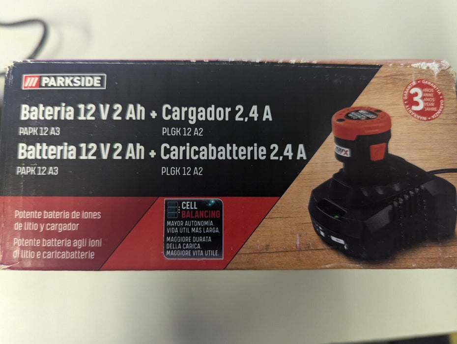 Parkside Rechargeable Battery 12V 2Ah + PLGK 12A2 Charger (Eu Plug)