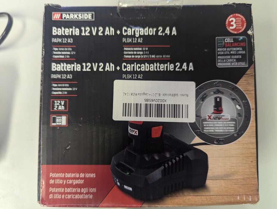 Parkside Rechargeable Battery 12V 2Ah + PLGK 12A2 Charger (Eu Plug)