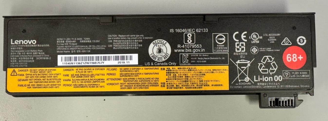 Lenovo ThinkPad 68+ Li-Ion Battery X240 X250 W550 L450 T450S t550 T440S Genuine