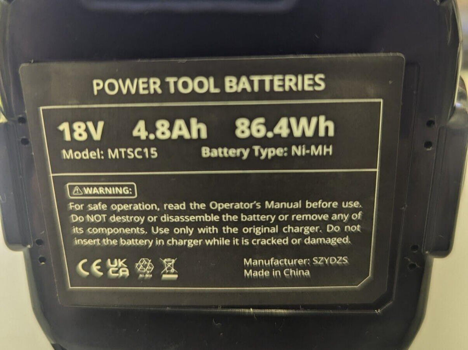 MTSC15 Spare Battery 18V 4.8Ah 86.4Wh Li-ion Battery Type: Ni-MH