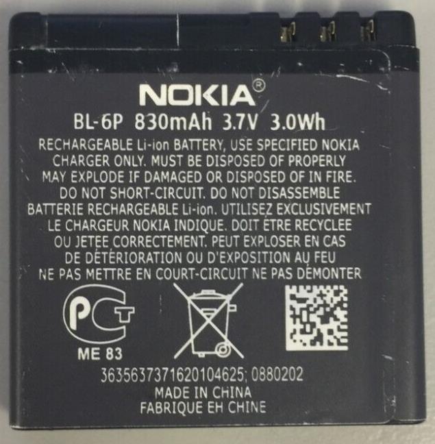 USED Genuine NOKIA BL-6P BATTERY NOKIA 6500 CLASSIC 7900 PRISM 830mAh