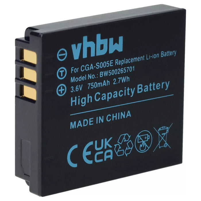Battery for Panasonic CGA-S005 DMW-BCC12 CGA-S005E/1B CGA-S005E 750mAh