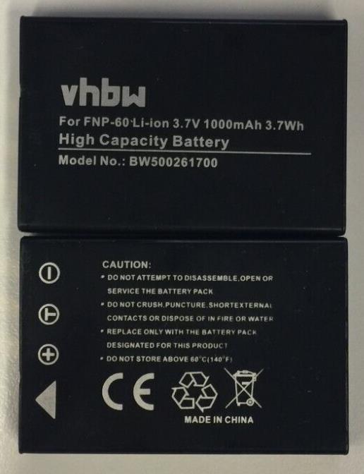 Battery Replacement for Fujifilm NP-60 Battery 1000mAh