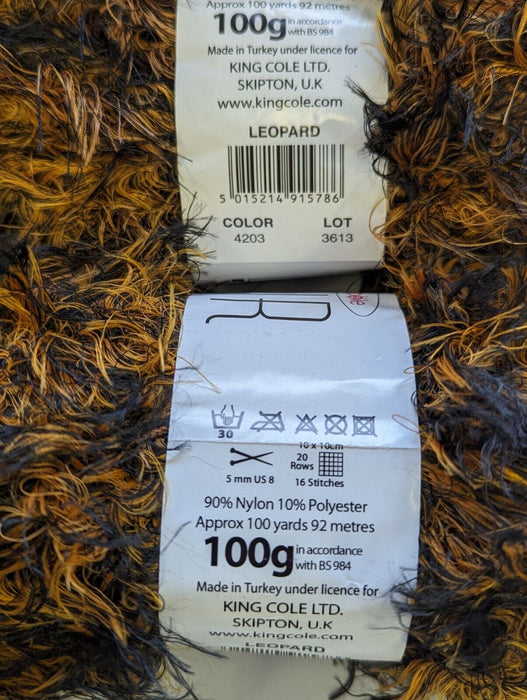 2 x King Cole Luxury Fur 100g Knitting Wool Yarn Balls 4203 Leopard