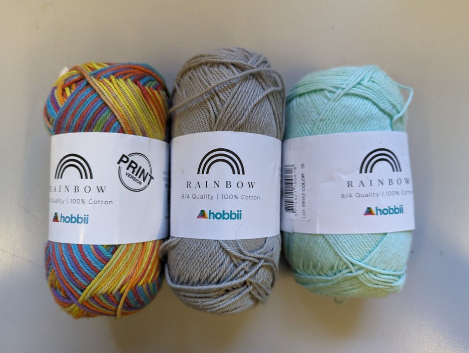 3x Hobbii Rainbow Cotton 8/4 50g - Assorted Colours