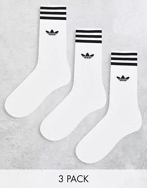 Adidas 3 Pack Crew Socks White Size UK 6.5-8 BRAND NEW