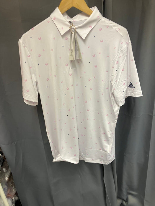 Adidas Golf Polo Mens M Shirt White Pink Bubbles New