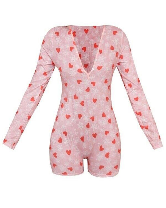 Pretty Little Thing Christmas Snowflake & Heart Print Romper Pink Size Large