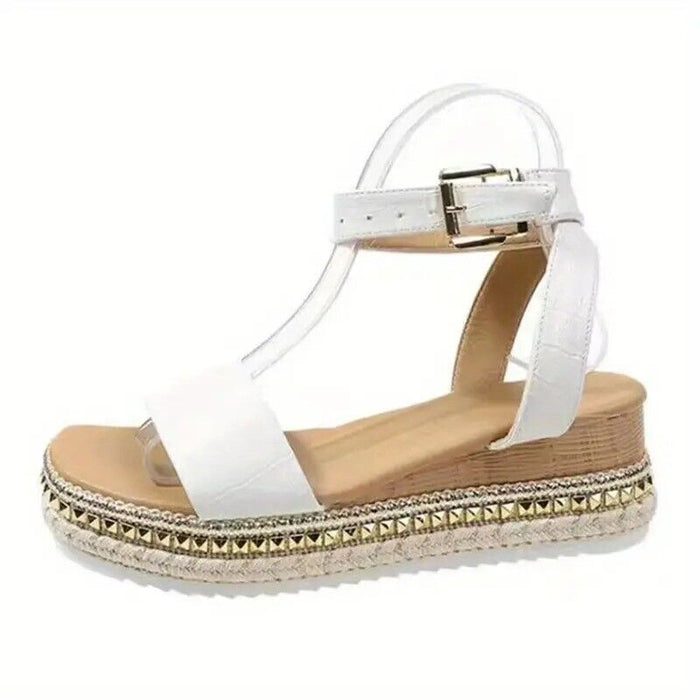 Women's Platform Wedge Sandals - Open Toe - Ankle Strap White Size UK 7 (41)