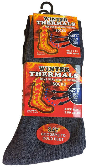 3 Pack Winter Thermal Socks - Black/Navy/Grey - Size 6-11