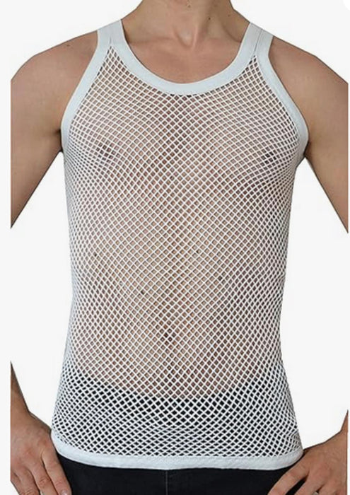 PENDEEN FISH NET MESH MARINA STRING VEST White SMALL