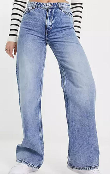 Monki Yoko wide leg jeans in mid blue - W29