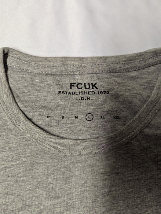 Mens FCUK Black Tee Shirt W/Embroidery - Grey - Large