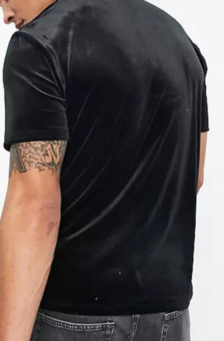 ASOS DESIGN polo t-shirt in black velour - Large