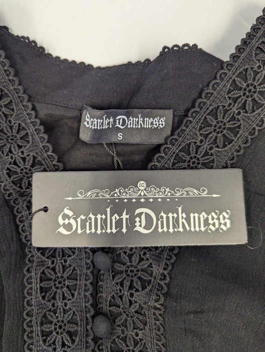 Scatlett Darkness Womens Lace V-Neck Black Peasant Blouse - Small