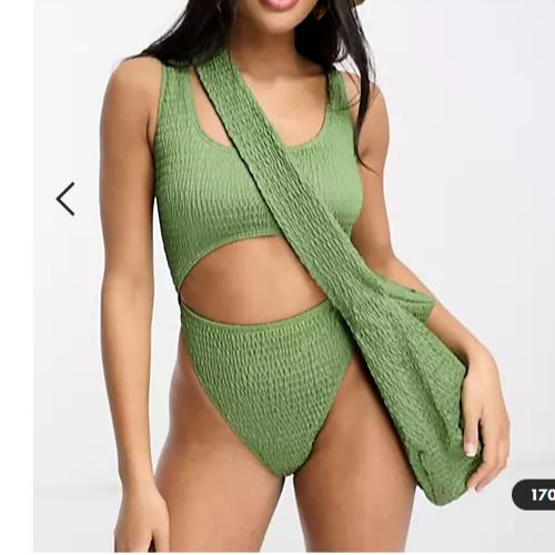 ASOS South Beach cut out crinkle swimsuit in khaki Green UK10