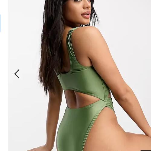 ASOS South Beach cut out crinkle swimsuit in khaki Green UK10