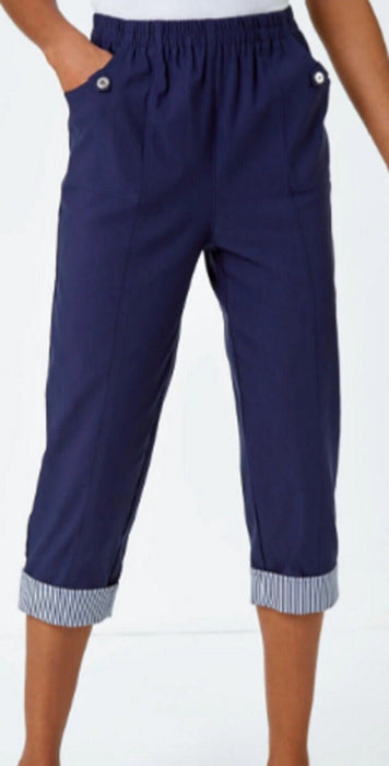 Roman Navy Contrast Detail Cropped Stretch Trouser - UK12