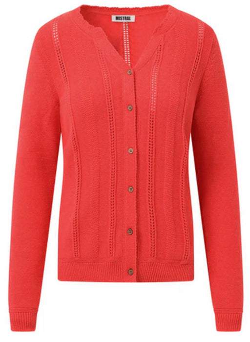 MISTRAL Notch Neck Scallop Cardigan in Cayenne - UK 16