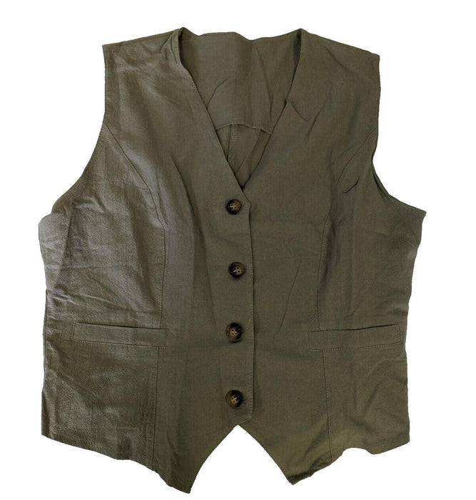 Khaki Green Button Up Vest Size Large