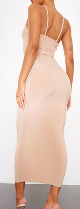 Pretty Little Things Nude Mesh Panel Detail Bodycon Maxi Dress - UK16