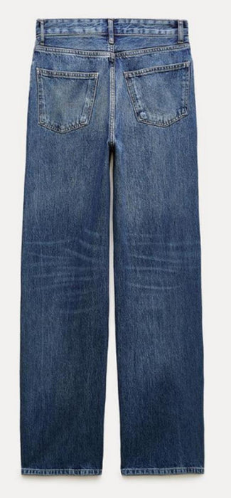 Zara WIDE-LEG HIGH-WAIST JEANS - Blue - UK 14