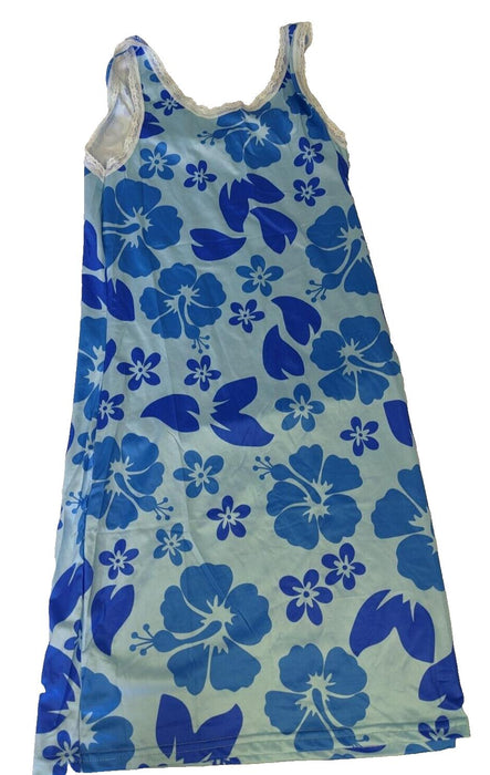 Sleeveless Floral Print Dress Blue Size Large