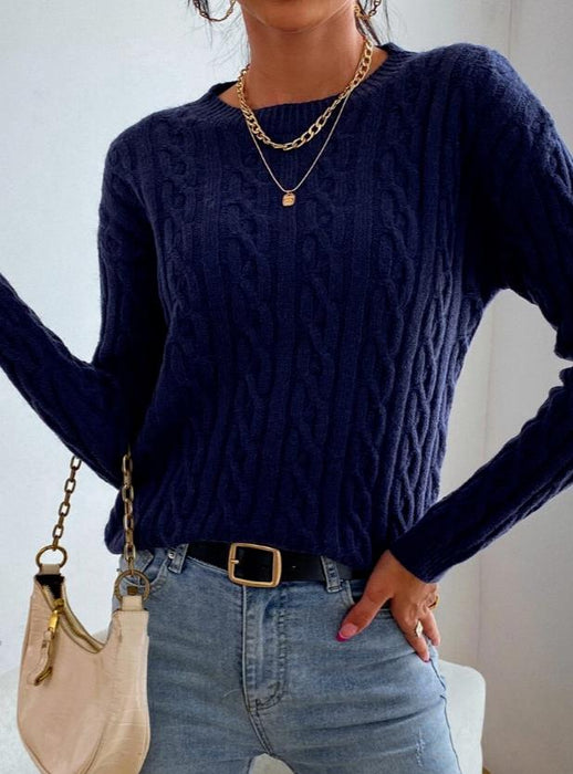 SHEIN Frenchy Cable Knit Drop Shoulder Jumper Navy Small