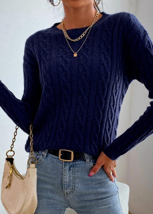 SHEIN Frenchy Cable Knit Drop Shoulder Jumper Navy Small