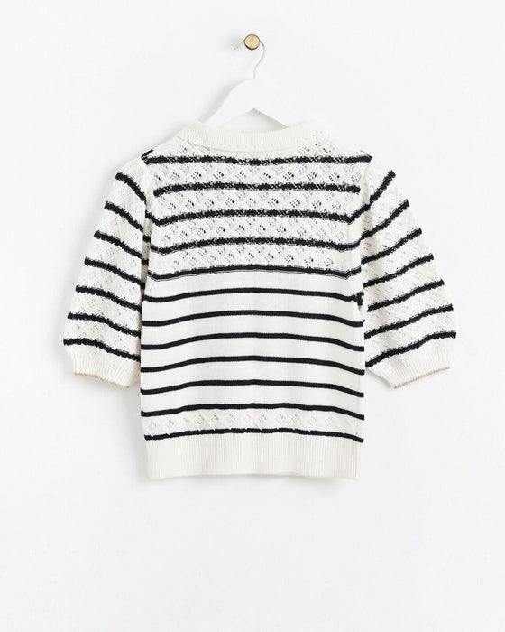 Oliver Bonas Mono Stripe Collar Knit Stitchy Top White UK16