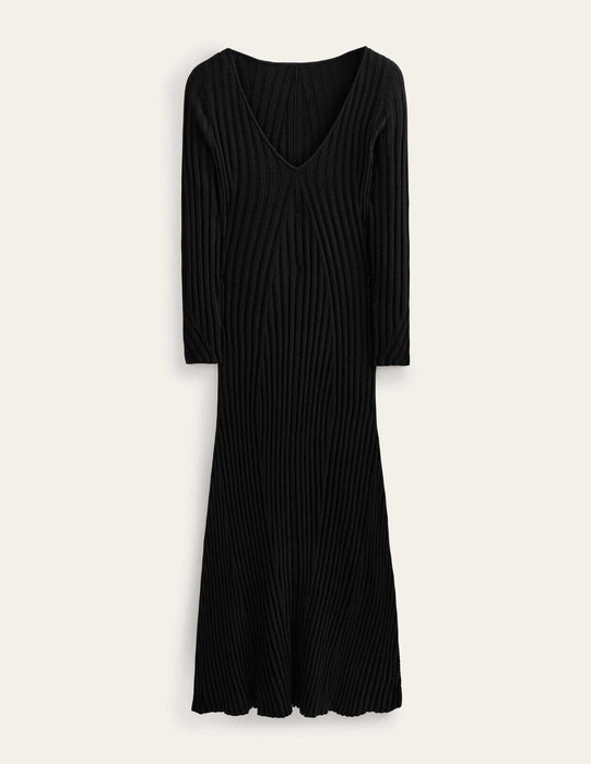 Boden Ribbed Knitted Maxi Dress Black Size UK 16R