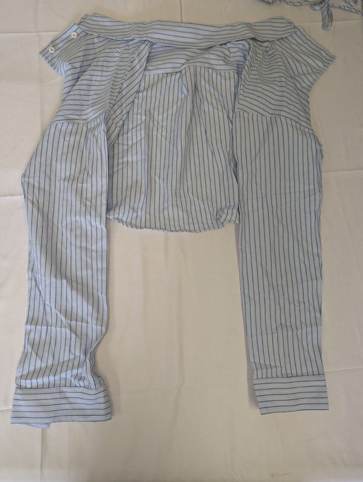 Cider Womans Blue Pinstripe Shirt and Top Set Medium