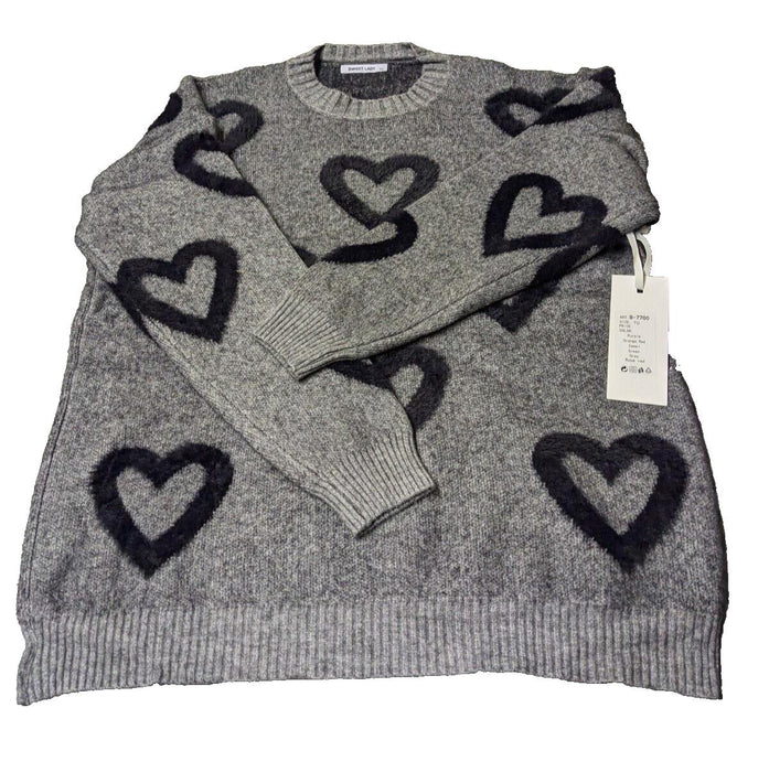 Sweet Lady Heart Design Knitted Sweatshirt Grey Size TU