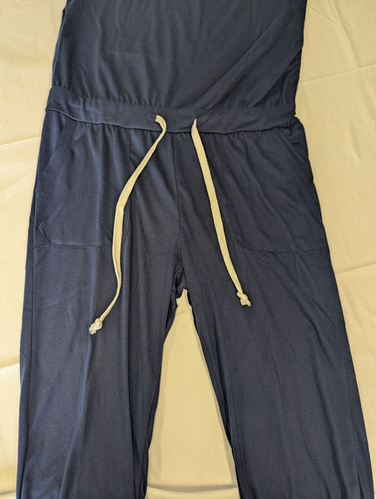 SHEIN LUNE Neck Drawstring Waist Slant Pocket Jumpsuit Navy Large