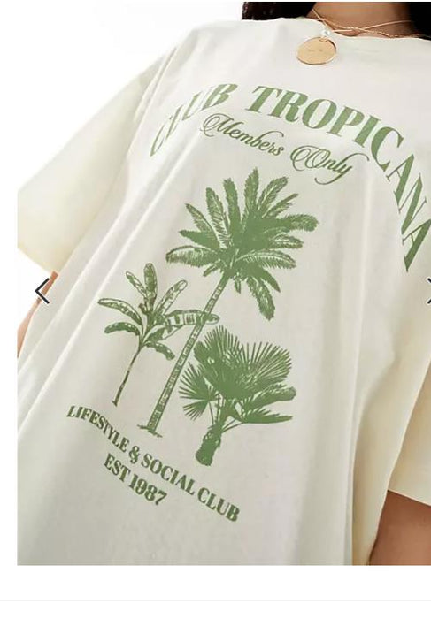 ASOS DESIGN boyfriend t-shirt club tropicana graphic cream medium