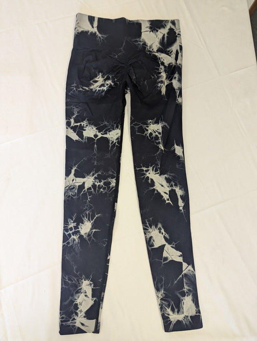 Shein Black Leggins White Pattern Medium