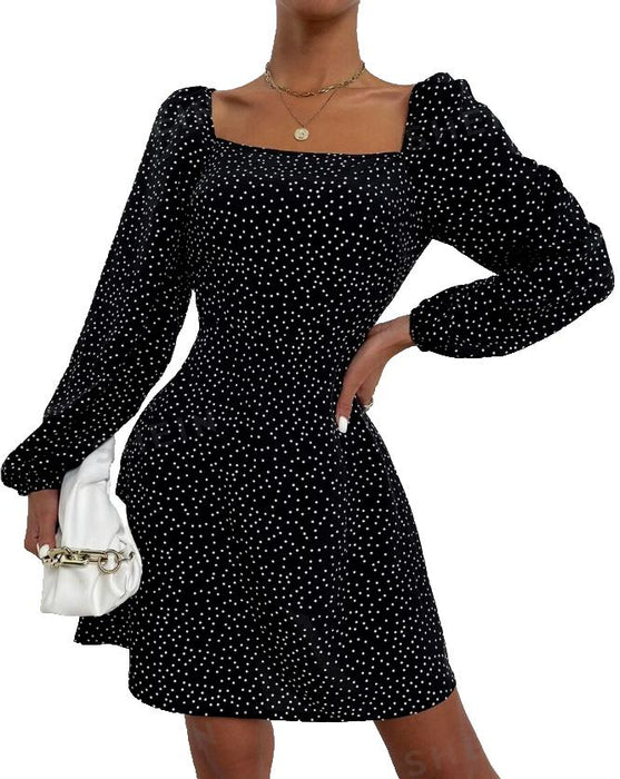 SHEIN Frenchy Polka Dot Lantern Sleeve Square Neck Dress Medium