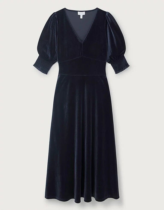 The White Company Jersey Velvet Fit & Flare Dress Navy Size 12