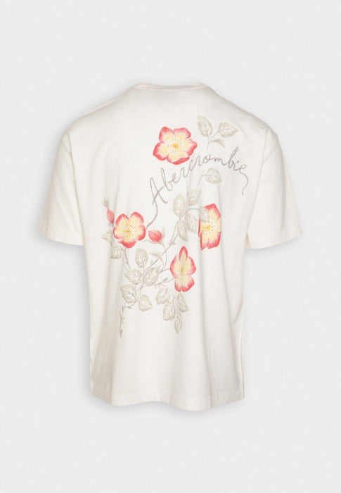 ABERCROMBIE FITCH FLORAL EMBROIDERY LOGO TEE CREAM MEDIUM