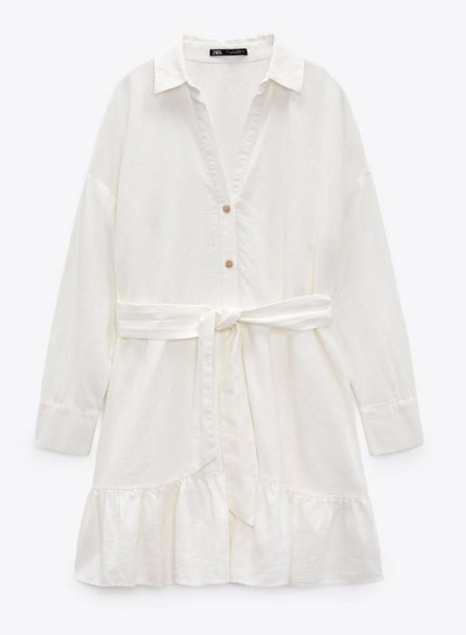 Zara LINEN BLEND SHIRT DRESS - XS