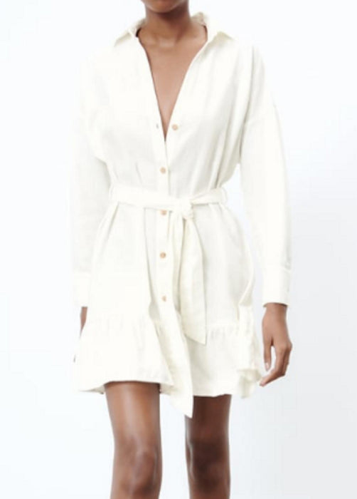 Zara LINEN BLEND SHIRT DRESS - XS