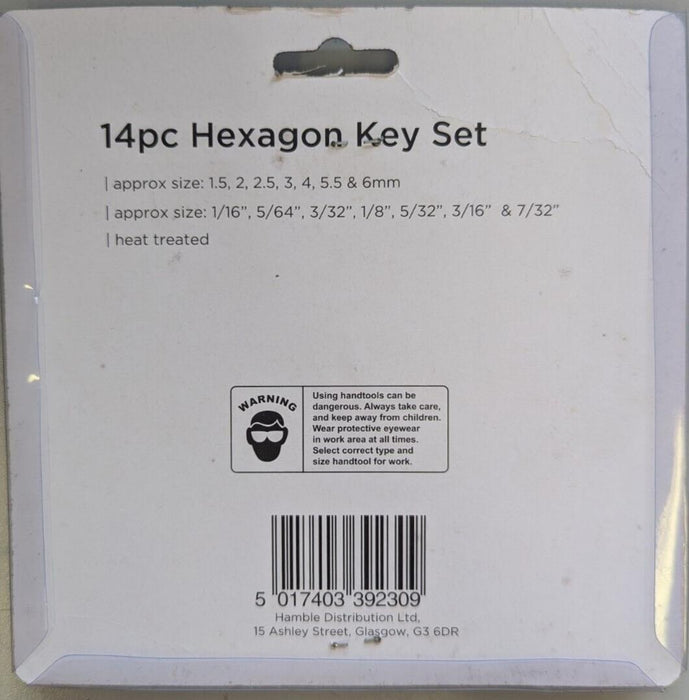 14 PIECE AF METRIC HEXAGON HEX KEY TOOL SET PACK HEAT TREATED MM AF RING