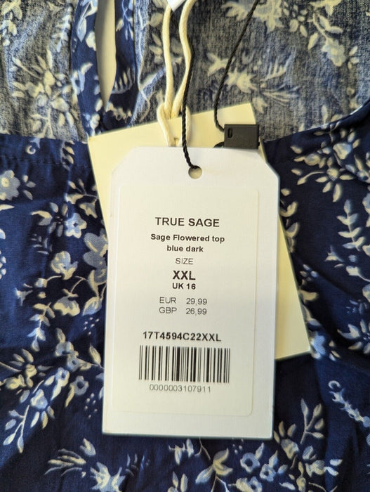 True Sage Flowered Top - Dark Blue - Size XXLarge