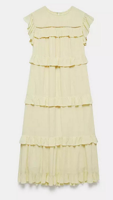 Mint Velvet Ruffle Tiered Midi Dress Yellow - Medium