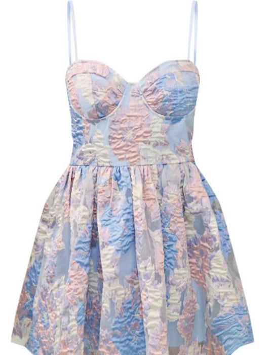 Pretty Little Things Blue Floral Organza Jacquard Underwired Shift Dress - UK 16