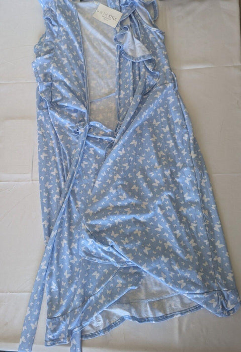 In the Style Billie Faires Blue Butterfly Wrap Front Midi Dress Size 16