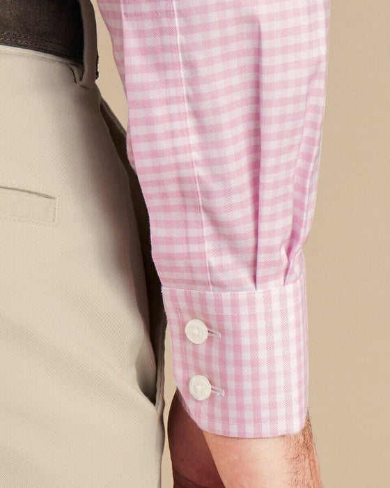 Charles Tyrwhitt Slim Fit Pink Gingham Non-Iron Twill Cutway Shirt Slim Fit