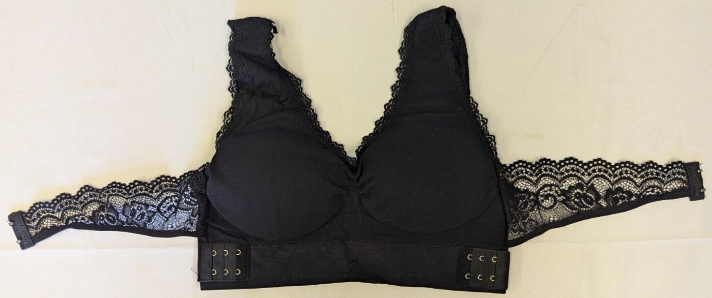 Women Black Bra - Flounce Lace Wireless - Large