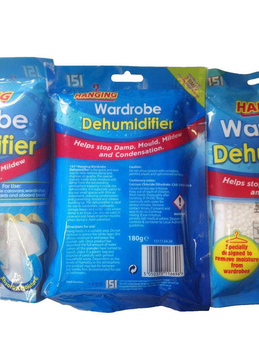 151 Hanging Wardrobe Dehumidifier Pack Of 3 Removes Damp Mould Moisture 180g